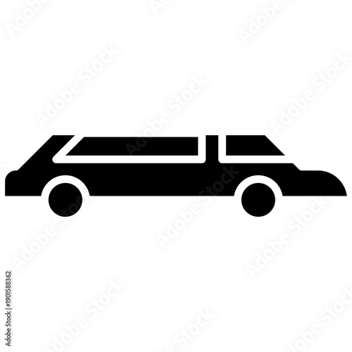 Black solid icon limousine. Minimalist transportation and vehicles silhouette symbol design.