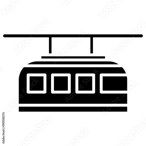 Black solid icon gondola cable car. Minimalist transportation and vehicles silhouette symbol design.