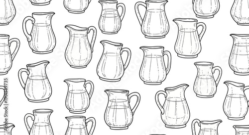 Artistic Illustration of Vintage Pitchers, Kitchen Decor, Graphic Design, Monochrome Style, Decorative Arts, Interior Design Concept