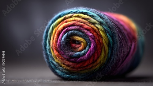 Vibrant Rainbow Yarn Ball - A Colorful Swirl of Crafting Material.