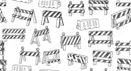 Safety Measures in Urban Areas, Illustrative Design, Black and White Style, Graphic Art