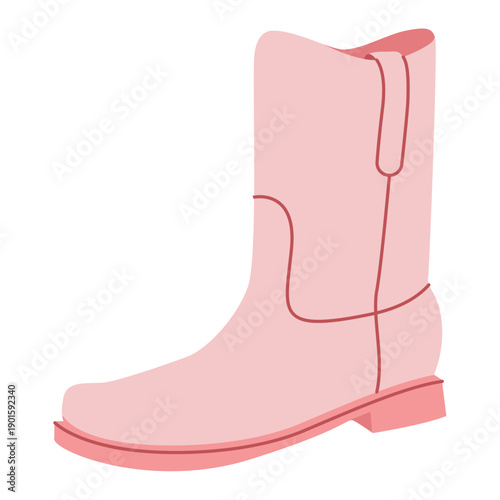 Pink western ankle boot women color flat. Clean pull on boot for smart casual looks and capsule wardrobe. Technical fashion illustration CAD mockup smooth vector man unisex isolated trendy style.