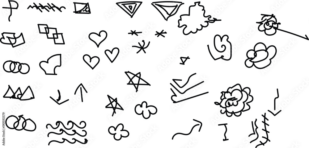 Obraz premium Collection of hand drawn symbols and shapes