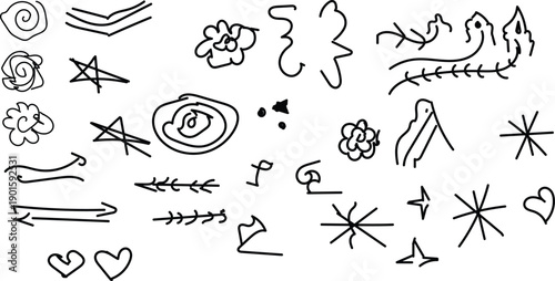 Collection of hand drawn symbols and icons