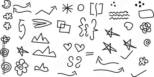 Collection of hand drawn symbols and icons