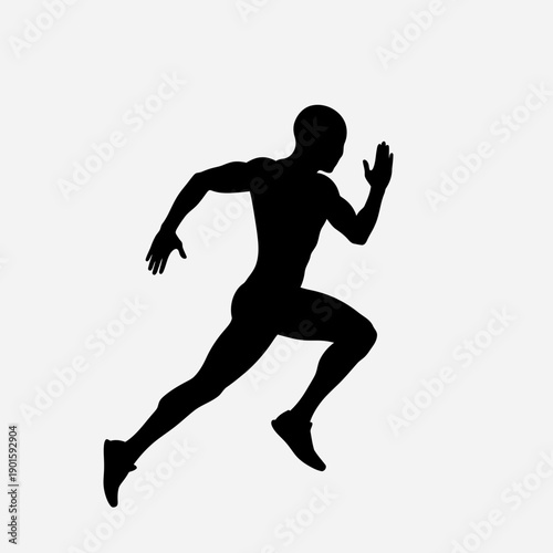 Silhouette of a male runner in motion against a white background