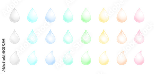 水分・潤いイメージのしずくイラストセット｜美容・スキンケア背景