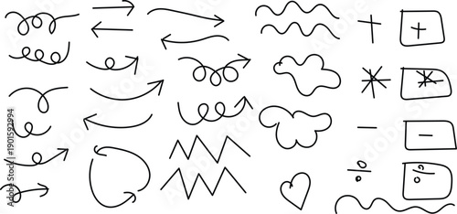 Collection of hand drawn arrows and symbols