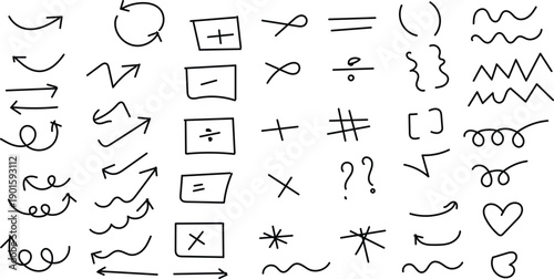 A collection of various mathematical and symbolic handwritten notes