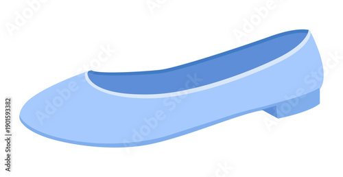 Blue ballet flat shoe women flat. Minimal round toe footwear for spring outfit fresh feminine wardrobe. Technical fashion illustration CAD mockup smooth vector man unisex isolated trendy style.
