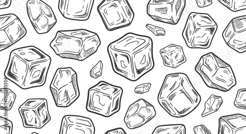 Dynamic Ice Cubes Flying in the Air, Food Illustration, Kitchen Setting, Freshness Concept, Minimalist Design