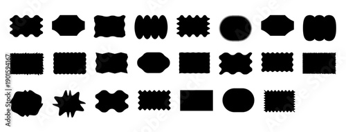 Set of monochrome black wavy speech bubbles. Irregular chat contours and message shapes for comic panels, dialogue strips and conversation graphics. Mixed bubble silhouettes vector illustration.