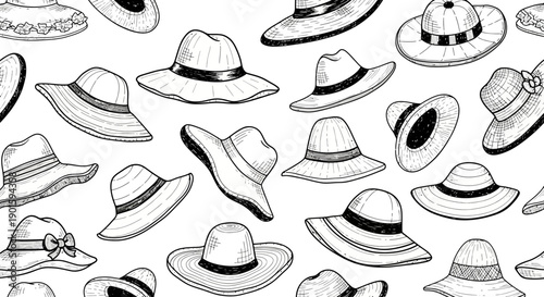 Creative Illustration of Various Stylish Hats for Fashion Enthusiasts in a Fun, Playful Setting