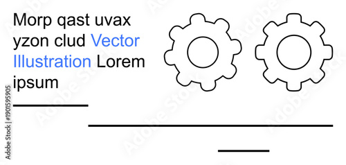 Technology, engineering, graphic design, branding, typography, abstract concepts. Two cogwheel outlines next to placeholder text. Technology and engineering concepts