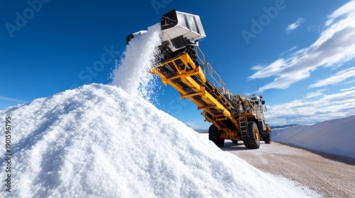 Lifting Salt Harvester Blade in Winter Landscape for Maintenance Work on Snowy Ground