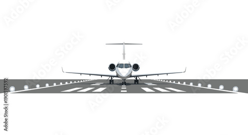 Sleek front view of a private jet ready for departure on a clean runway, highlighting luxury and exclusive air travel.