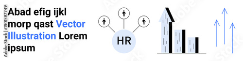 HR management, business growth, performance, corporate strategies, professional development, team dynamics. HR symbol connecting people and graph with upward arrows. HR management and business growth