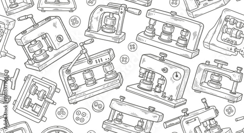 Vintage Press Machines in a Detailed Illustration for Mechanical Enthusiasts
