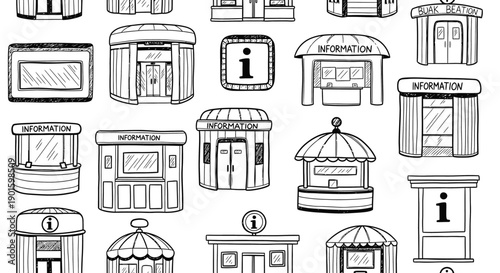 Information Kiosks, Various Designs, Urban Environment, Illustration Art, Engaging Visuals