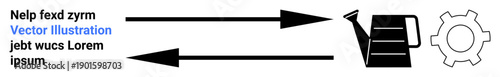 Black arrows indicate direction to and from watering can and gear icon, symbolizing workflow. Ideal for process management, automation, brainstorming, productivity, systems thinking, education