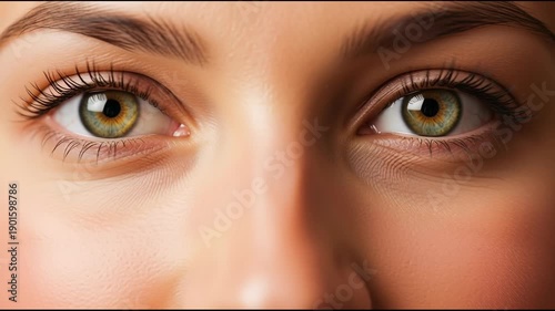 Close up of human eyes detailed view with brown and green hues