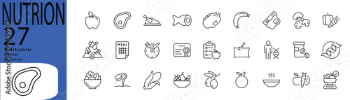 Nutrion line editable icon set. Editable stroke. Vector illustration.