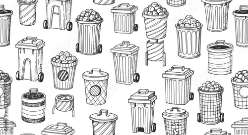 Diverse Trash Bins Showcase Recycling Options in Urban Settings