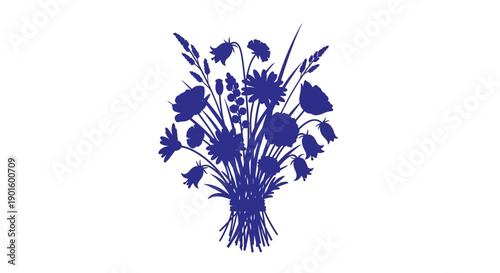 Blue Wildflowers Bouquet Illustration Artwork.