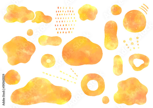 やわらかい形の水彩素材_橙