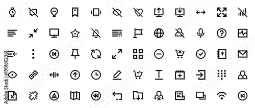 Smartphone Essentials icon set. Minimal linear vector icons pack. Includes symbols for smartphone, chat, wifi, calendar, shopping cart, user, email, edit, and more. Editable stroke.