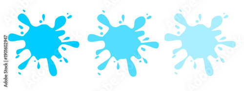 set vector illustration of water splashes on white background. in blue, baby blue and light blue
