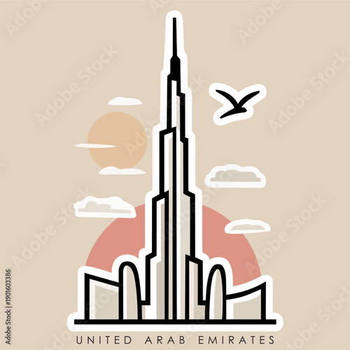 Modern Architectural Illustration of United Arab Emirates Landmark