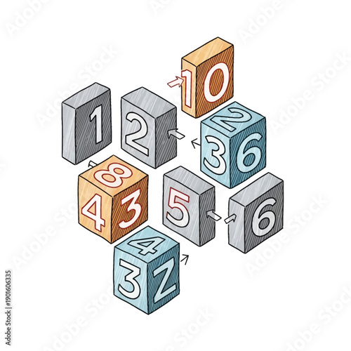 Colorful Numbered Wooden Blocks Floating.