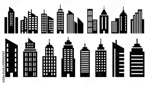 Collection of Modern City Skylines and Urban Building Silhouettes.