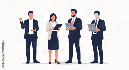 Group of business professionals standing together in formal attire.