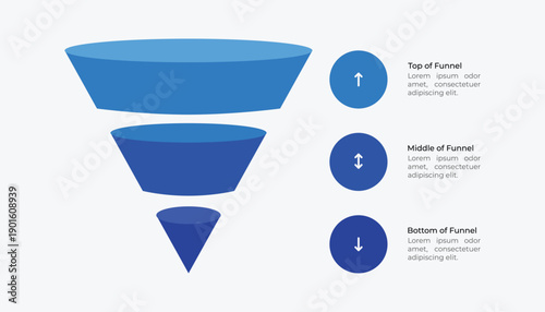 3D Blue Sales Funnel Infographic With Three Stages