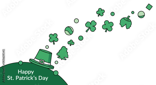 St Patricks Day Hat and Shamrocks Illustration.