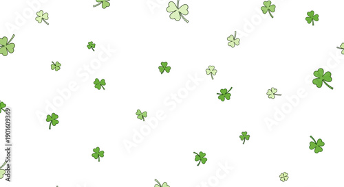 Green Four Leaf Clover Sprinkled on White.