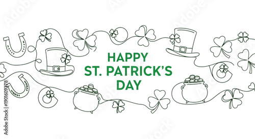 St Patricks Day Illustration with Clovers and Symbols.