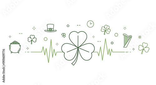 Four Leaf Clover Illustration with Icons.