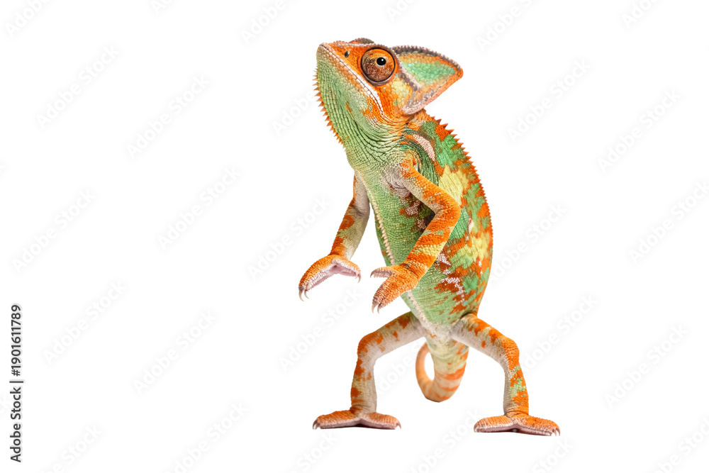 Naklejka premium Colorful Chameleon Standing on Hind Legs
