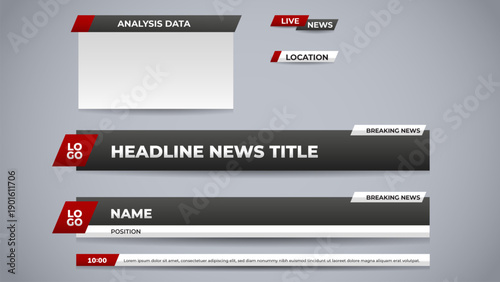 set template red lower third for news and television channel