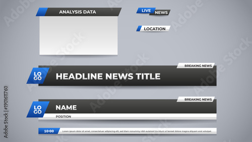 set template blue lower third for news and television channel