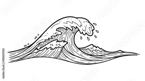 Stylized illustration of a powerful ocean wave breaking.