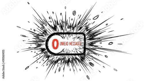 Zero Unread Messages Notification Icon with Explosive Burst Effect.