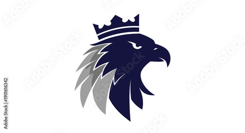 Majestic eagle head illustration with crown icon on white background viewed from side