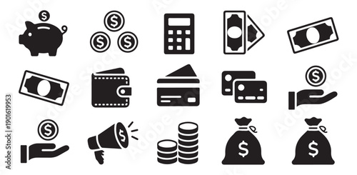 Financial symbols collection with piggy bank megaphone and credit card icons design vector