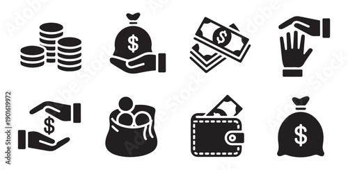 Money vector icons. financial symbols representing coins, cash, and economic transactions