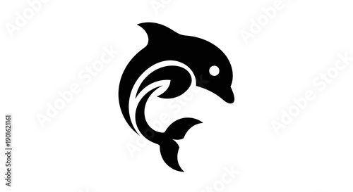 Black dolphin silhouette on white background