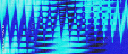 Abstract Procedural Sawtooth Wave Pattern in Night Blue #020817 and Electric Cyan #00EEFF with High ISO Noise and Chromatic Aberration